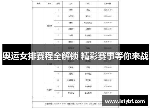 奥运女排赛程全解锁 精彩赛事等你来战